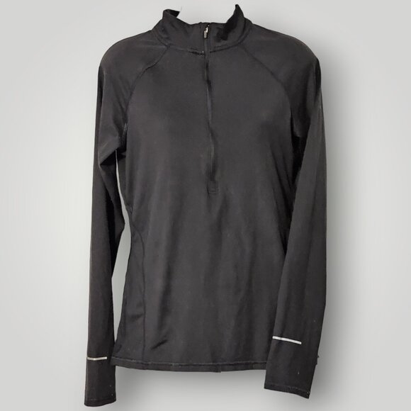 Champion Women's S Half Zip Top BLACK Mock Neck Thumb Holes Zip Pocket - Picture 1 of 16